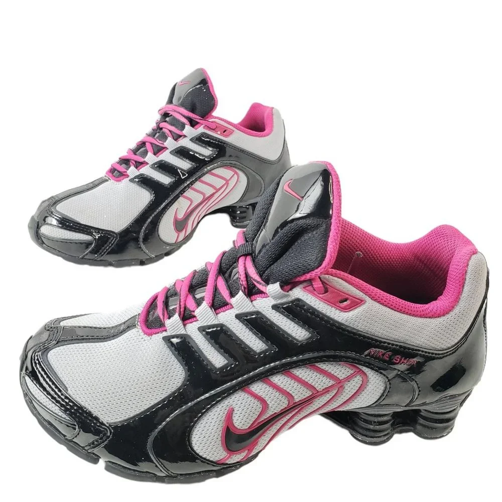 Nike Shox Lace Up Sneakers Black Grey Pink Womens Athletic Casual Shoes Size 7.5 - Picture 1 of 14